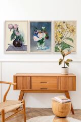 Vazodaki Çiçekler Üçlü Ahşap Çerçeveli Tablo 23 x 30