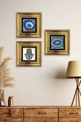 Nazar 3 lü Set Çerçeveli Taş Tablo 20 cm