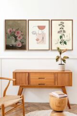 Çiçek Üçlü Ahşap Çerçeveli Tablo 40 x 60