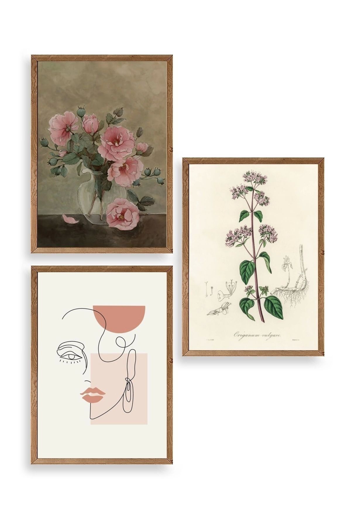 Çiçek Üçlü Ahşap Çerçeveli Tablo 30 x 40