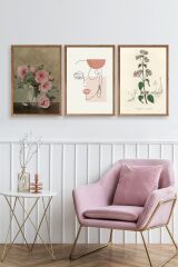 Çiçek Üçlü Ahşap Çerçeveli Tablo 23 x 30