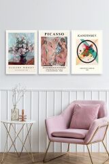 Ünlü Tablolar Üçlü Ahşap Çerçeveli Tablo 23 x 30