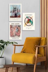 Ünlü Tablolar Üçlü Ahşap Çerçeveli Tablo 23 x 30