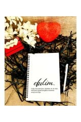 Sevgililer Günü Efulim Baskılı Ahşap Defter Kalem Seti - Beyaz