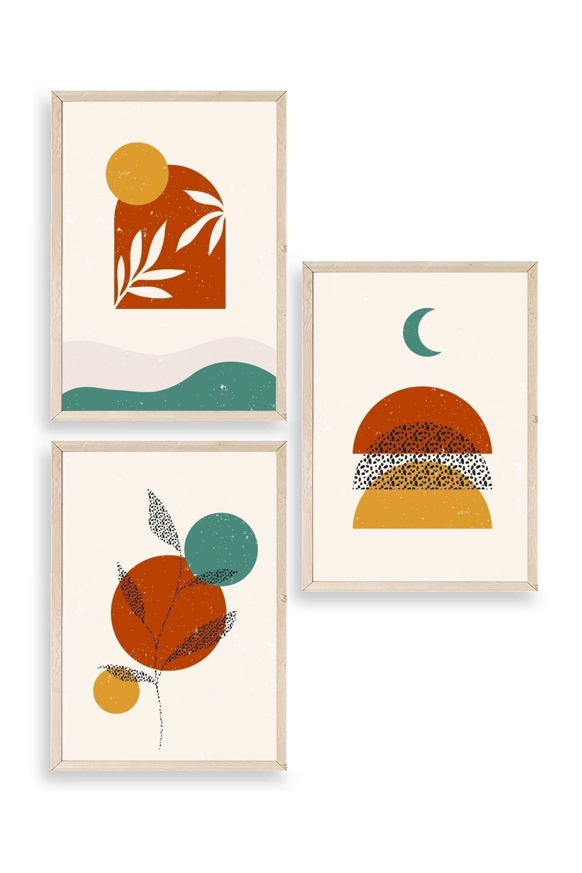 Manzara Üçlü Ahşap Çerçeveli Tablo 50 x 70