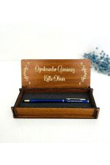 Öğretmenler Günü Ahşap Kalem Kutusu - Kahverengi