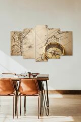 Pusula ve Harita 5 Parçalı Mdf Tablo 60 x 100