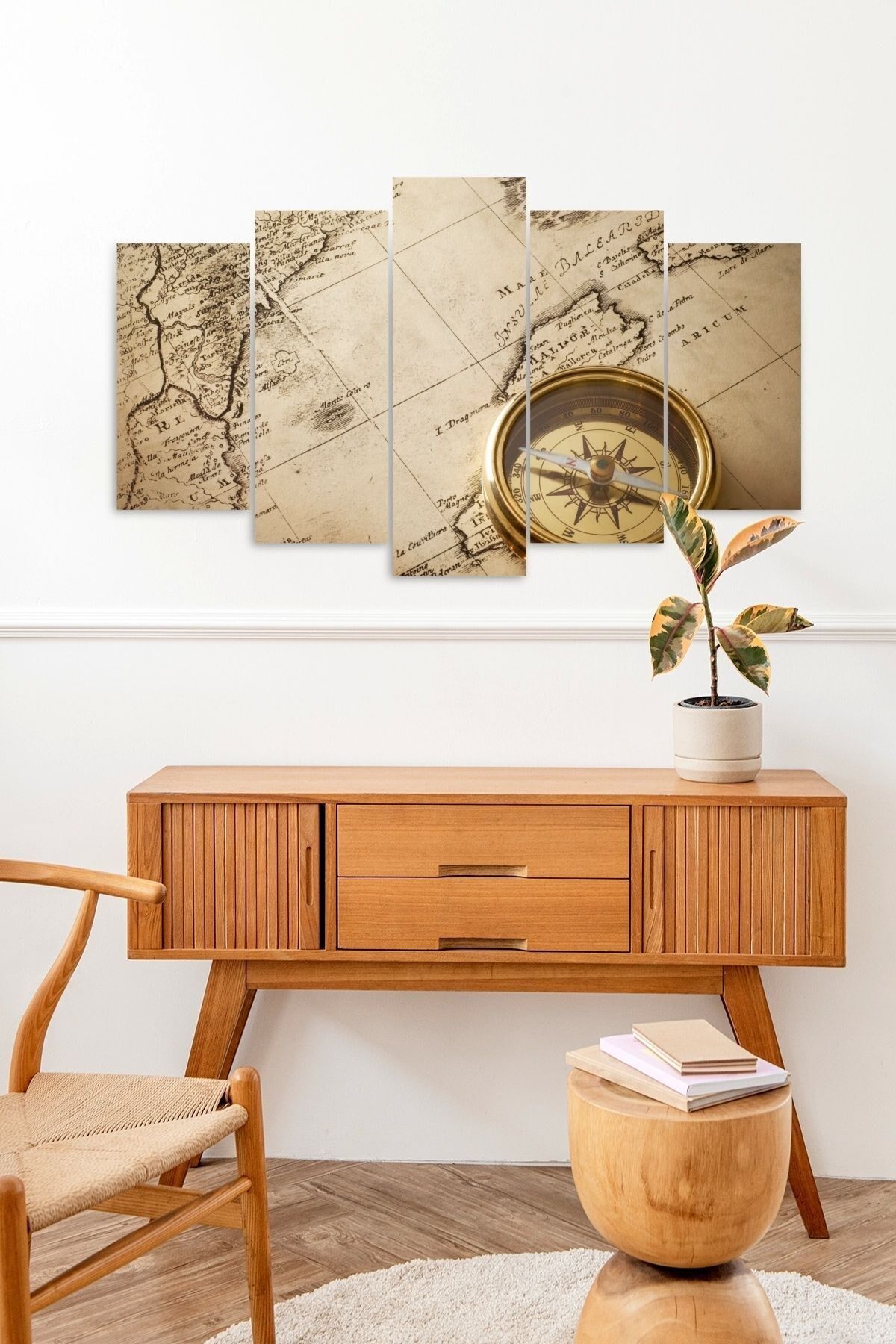 Pusula ve Harita 5 Parçalı Mdf Tablo 60 x 100