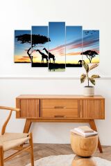 Zürafa ve Fil 5 Parçalı Mdf Tablo 60 x 100