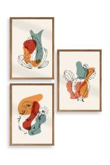 Düşündüren Şekiller Üçlü Ahşap Çerçeveli Tablo 30 x 42