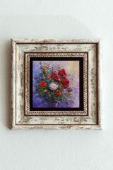 Çiçek Çerçeveli Taş Tablo , Çerçeveli Taş Duvar Dekoru-enkcrcvtbl-00203 20 cm