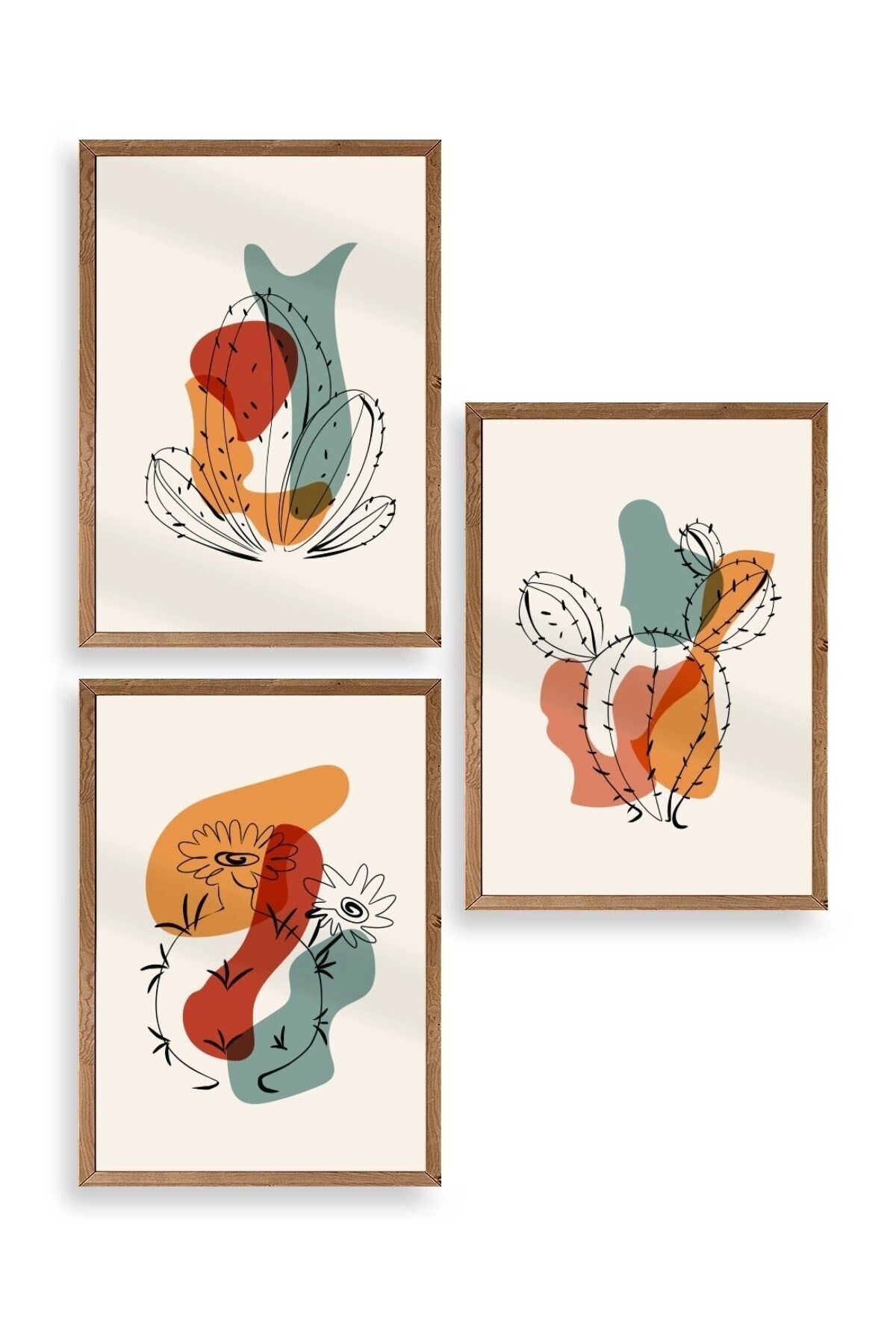 Düşündüren Şekiller Üçlü Ahşap Çerçeveli Tablo 50 x 70