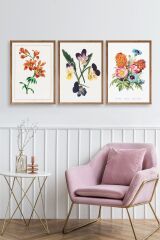 Çiçek Üçlü Ahşap Çerçeveli Tablo 23 x 30