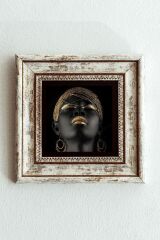 Afrikalı Kadın Çerçeveli Taş Tablo , Çerçeveli Taş Duvar Dekoru-enkcrcvtbl-00149 20 cm