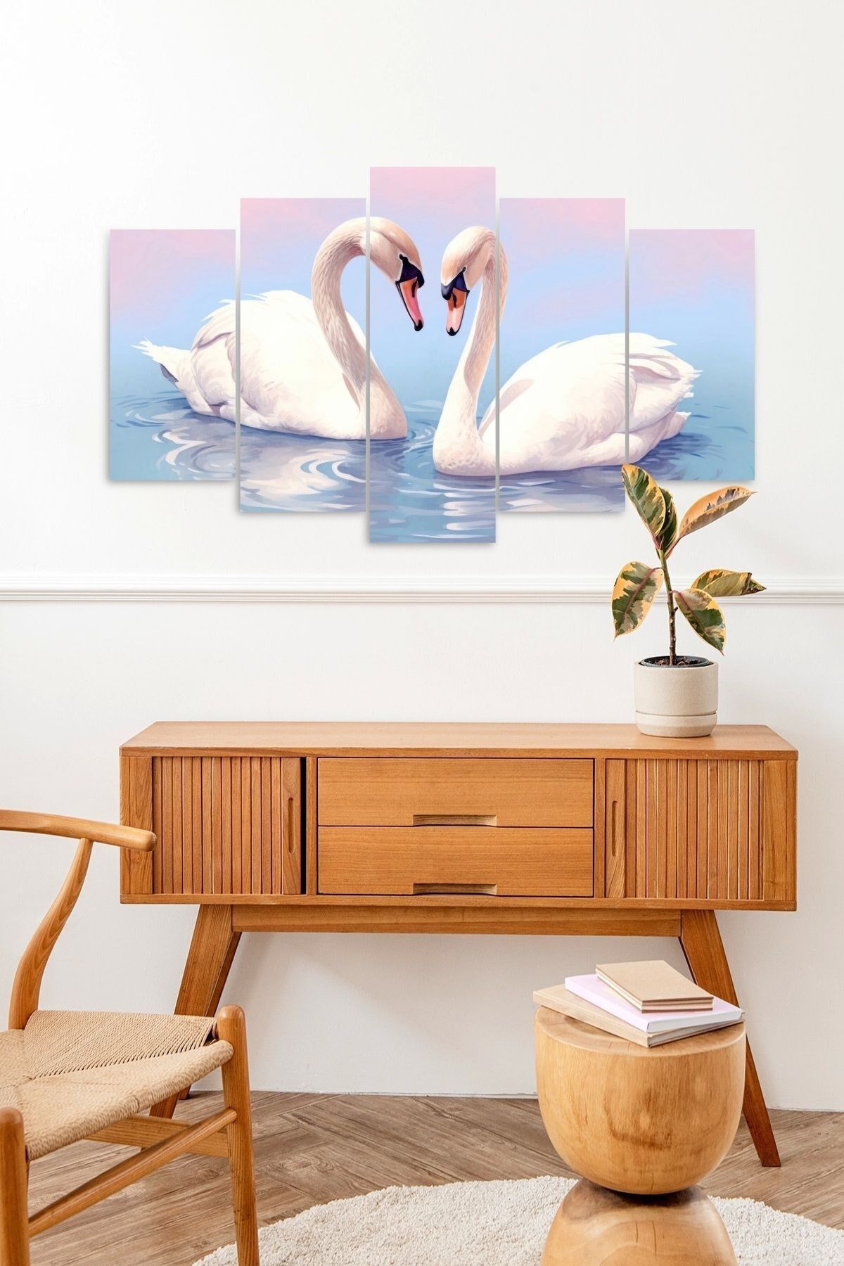 Deniz Manzarası Kuğu 5 Parçalı Mdf Tablo 60 x 100