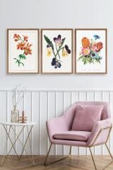 Çiçek Üçlü Ahşap Çerçeveli Tablo 30 x 40