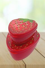 BUFFER® 2'li İç İçe Geçebilen Çilek Model Saklama ve Beslenme Kabı Seti (550 ml + 250 ml)