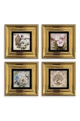 Çiçekler 4 lü Set Çerçeveli Taş Tablo 20 cm