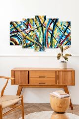 Retro Çizgiler 5 Parçalı Mdf Tablo 60 x 100