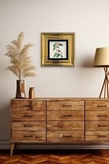 Yapraklar ve Kuş Çerçeveli Taş Tablo 20 cm