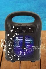 Tutmalı Mini Hoparlör Işıklı Taşınabilir Bluetooth Wireless Radyolu Sd Kart ve USB Girişli Hoparlör