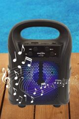 Tutmalı Mini Hoparlör Işıklı Taşınabilir Bluetooth Wireless Radyolu Sd Kart ve USB Girişli Hoparlör