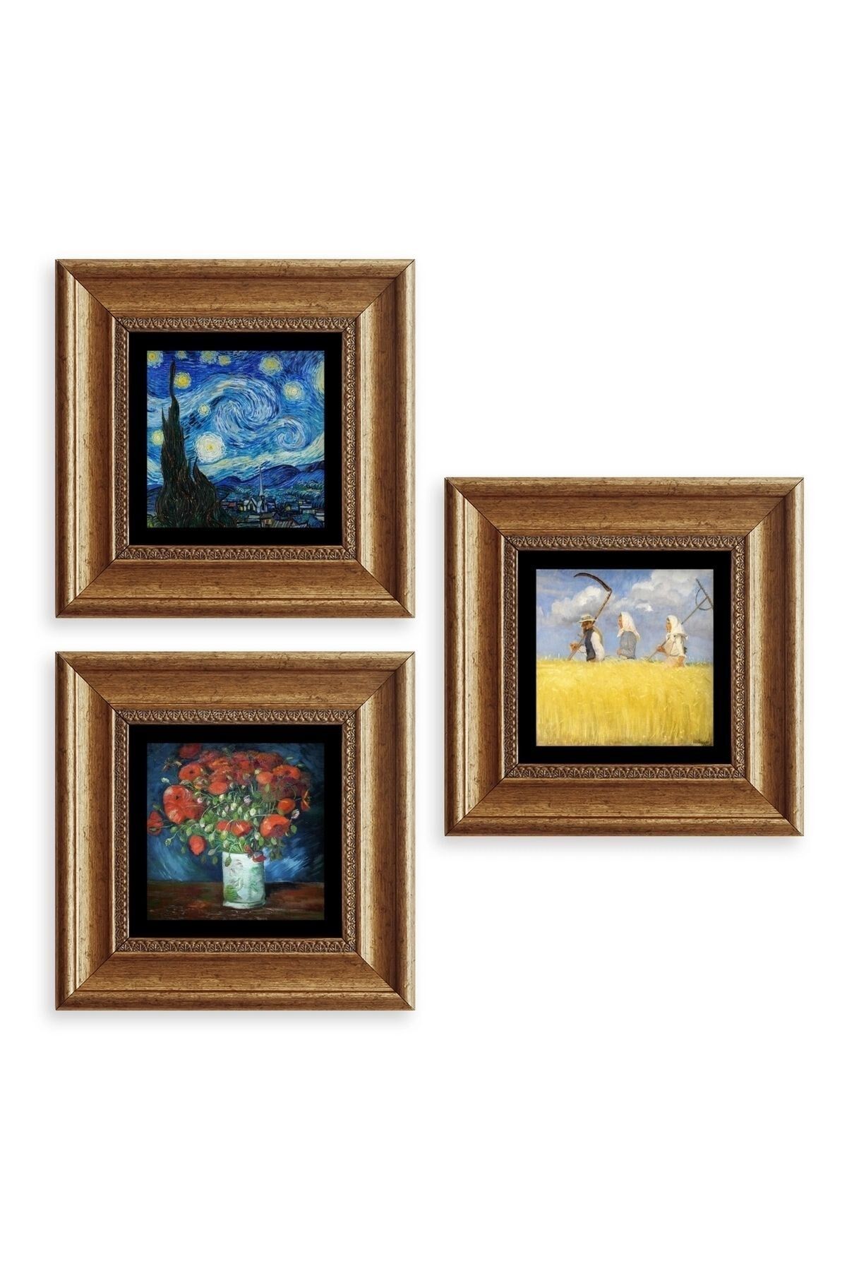Van Gogh 3 lü Set Çerçeveli Taş Tablo 20 cm