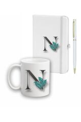 Yaprak Desen Ajanda Kupa Ve Kalem Seti