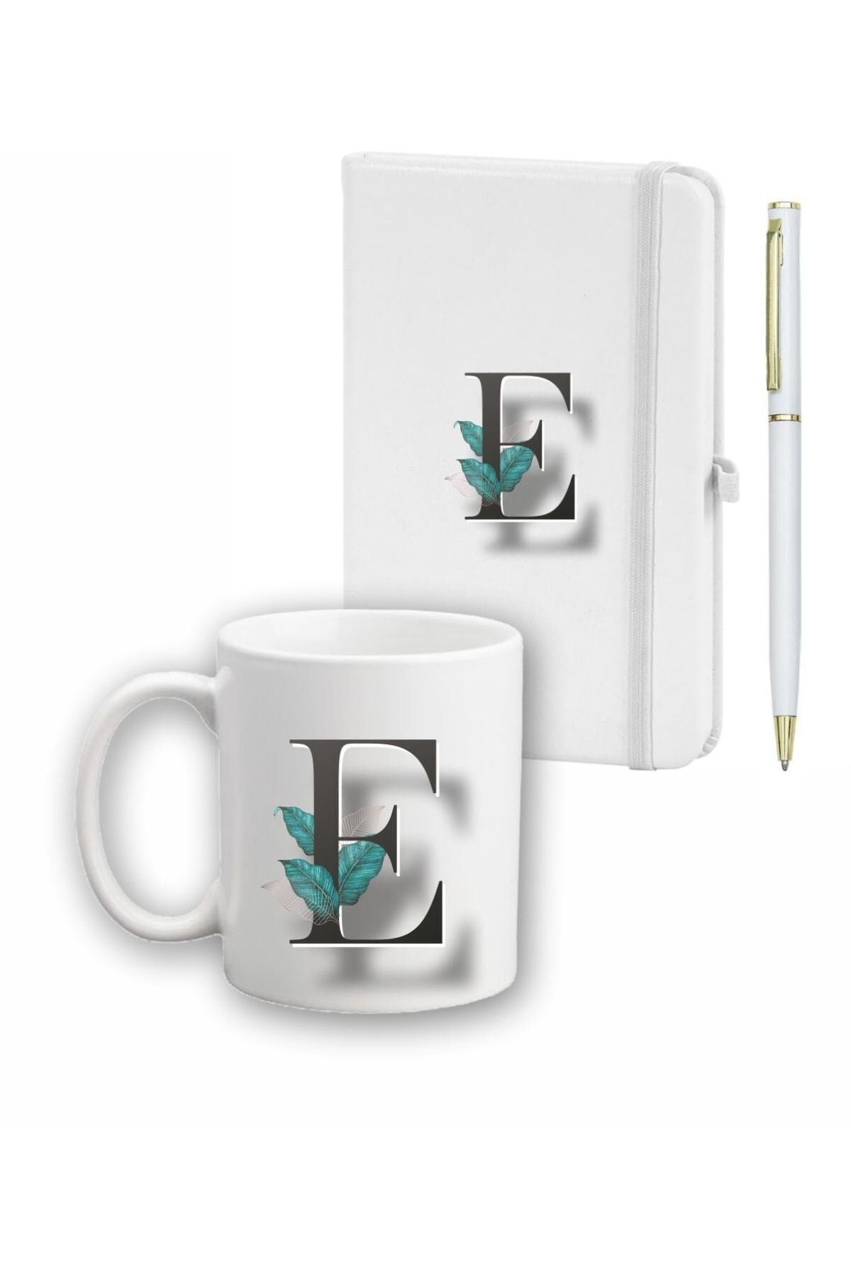 Yaprak Desen Ajanda Kupa ve Kalem Seti