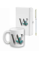 Yaprak Desen Ajanda Kupa Ve Kalem Seti