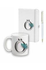 Yaprak Desen Ajanda Kupa Ve Kalem Seti