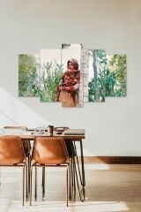 Kadın Manzarası 5 Parçalı Mdf Tablo 60 x 100