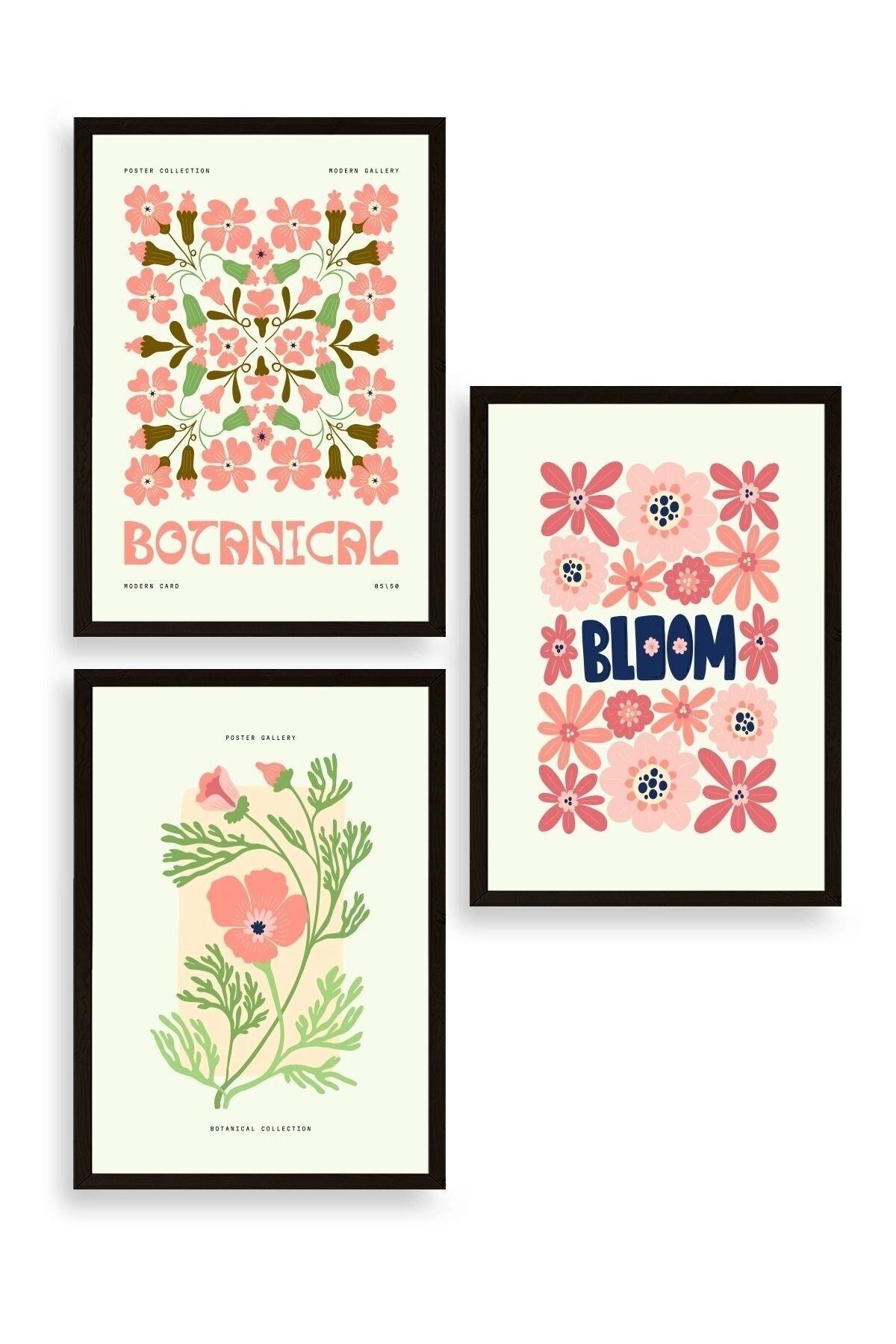 Botanik Üçlü Ahşap Çerçeveli Tablo 40 x 60