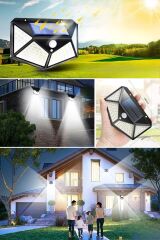 BUFFER® 100 Ledli 3 Farklı Aydınlatma Ayarlı Solar Güneş Enerjili Hareket Sensörlü Bahçe Duvar Lambası