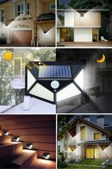 BUFFER® 100 Ledli 3 Farklı Aydınlatma Ayarlı Solar Güneş Enerjili Hareket Sensörlü Bahçe Duvar Lambası