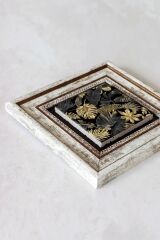 Gold Desenli Çerçeveli Taş Tablo , Çerçeveli Taş Duvar Dekoru-enkcrcvtbl-00168 20 cm