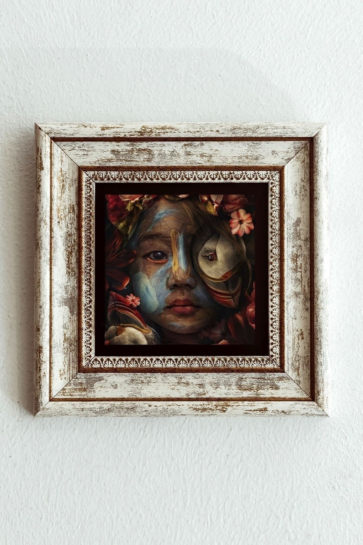 Afrikalı Çocuk Çerçeveli Taş Tablo , Çerçeveli Taş Duvar Dekoru-enkcrcvtbl-00191 20 cm