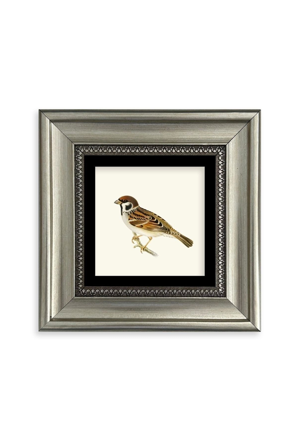 Daldaki Serçe Çerçeveli Taş Tablo 20 cm