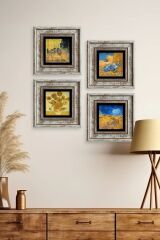 Van Gogh 4 lü Set Çerçeveli Taş Tablo 20 cm
