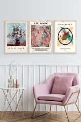Ünlü Tablolar Üçlü Ahşap Çerçeveli Tablo 50 x 70