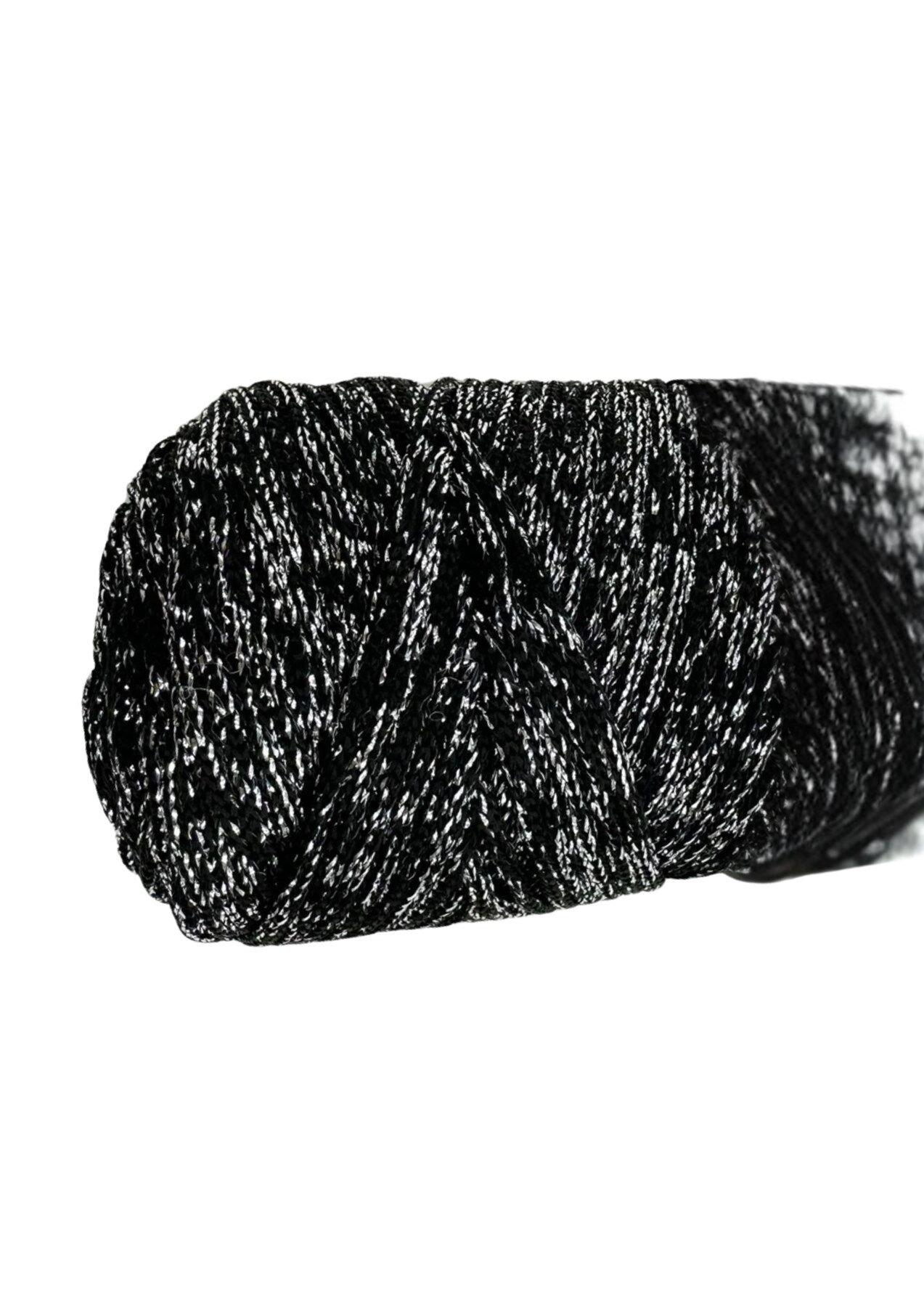 Makrome İpi 3mm Polyester Siyah Gümüş  Simli