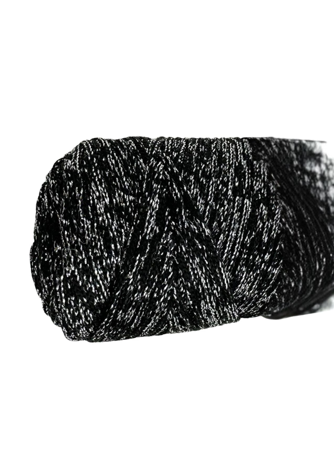 Makrome İpi 3mm Polyester Siyah Gümüş  Simli