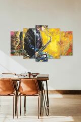 Erkek Müzik Saksafon 5 Parçalı Mdf Tablo