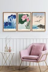 Vazodaki Çiçekler Üçlü Ahşap Çerçeveli Tablo 23 x 30