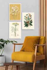 Çiçek Üçlü Ahşap Çerçeveli Tablo 50 x 70