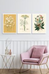 Çiçek Üçlü Ahşap Çerçeveli Tablo 23 x 30
