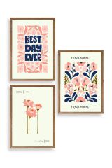 Flower Market Üçlü Ahşap Çerçeveli Tablo 23 x 30