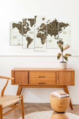 Dünya Haritası 5 Parçalı Mdf Tablo 60 x 100