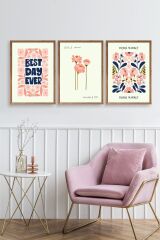 Flower Market Üçlü Ahşap Çerçeveli Tablo 50 x 70