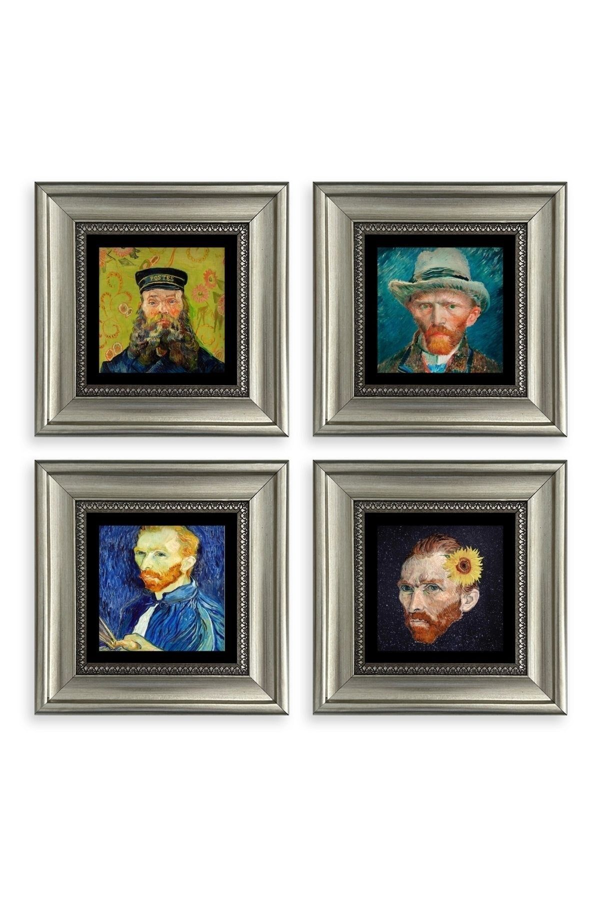 Van Gogh 4 lü Set Çerçeveli Taş Tablo 20 cm